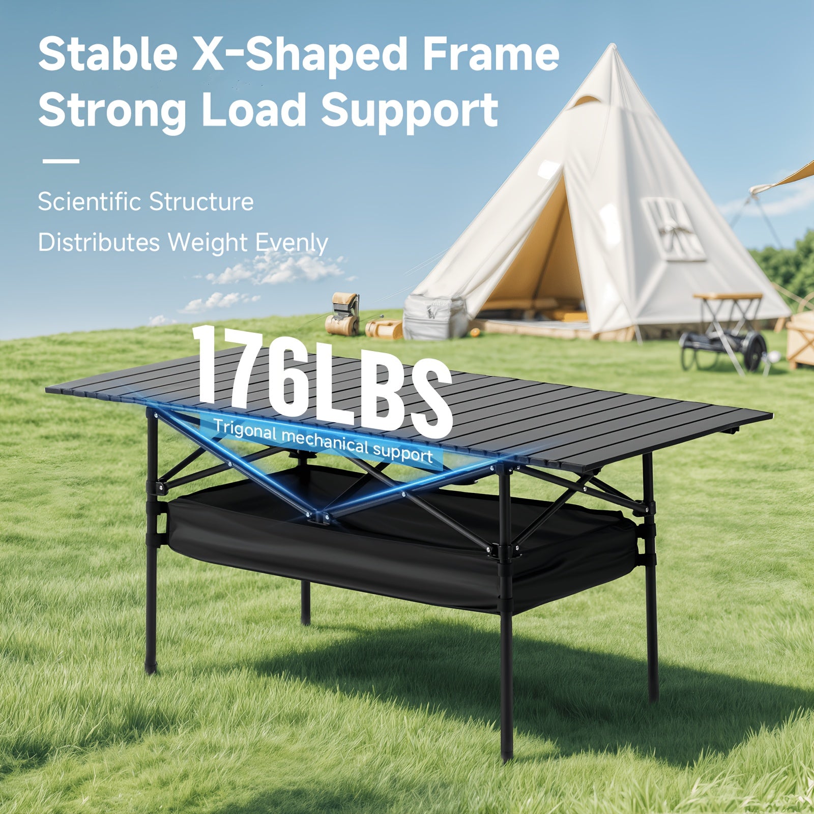 Klappbarer Campingtisch, klappbarer Outdoor-Campingtisch mit Netz-Aufbewahrungstasche und Tragetasche, tragbarer Aluminium-Rolltisch für Innen- und Außenbereich, Camping, Strand, Garten, Grillen, Partys, Terrasse, Picknick, leicht zu verstauen