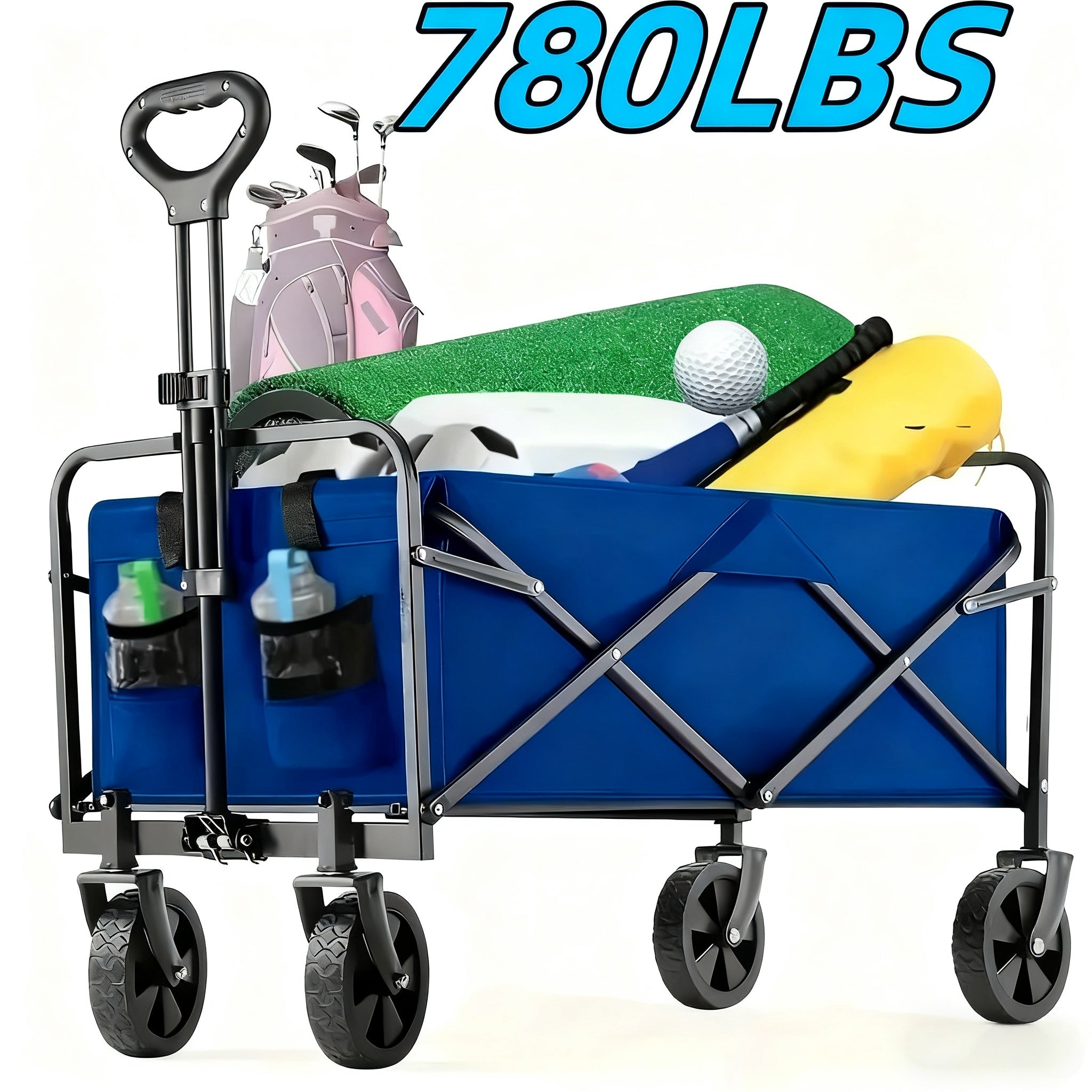 [Heavy Duty Folding Cart] Schwerlast-Geländeklappwagen 350LBS/ 520LBS/ 780LBS | Große Kapazität Camper Utility Cart für Garten-Einkäufe, Sport, Outdoor, Gartenausrüstung - Schwarz Multifunktional