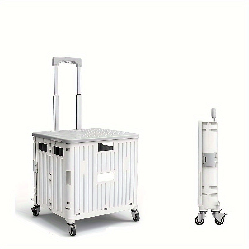 1pc Office Folding Portable Lightweight Cart 10.2 Gallon/14.7 Gallon, Portable Small Trailer, Plastic Travel Case, Outdoor Trolley with Universal Wheels And Lid for Camping, Shopping, Picnics Office