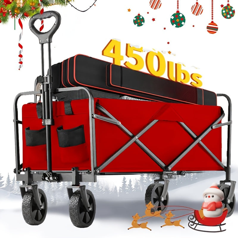 Collapsible Folding Wagon Cart, Track and Field Equipment Transporter Large Capacity Camping Wagon, All-Terrain Foldable Pet Stroller, Heavy-Duty Utility Wagon Cart for Grocery, Outdoor, Beach, Gardening, Shopping, Pet Outings, Fishing - Black
