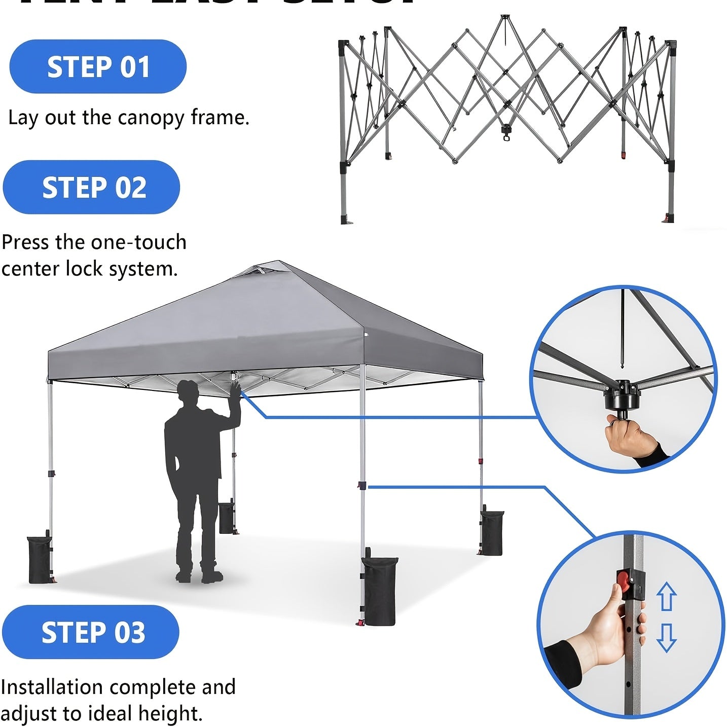 Hochleistungs-10x10ft Pop-Up-Pavillon – 1-Personen-Aufbau mit einem Handgriff, inklusive Rollentasche, tragbarer Pavillon für Outdoor-Camping, Strand, Markt