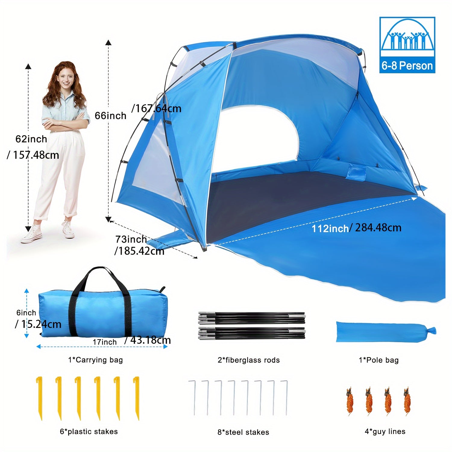 Beach Tent, Beach Canopy Shade Tent with UPF 50+UV Protection for 4-6 Person, High Quality Portable Easy Setup Beach Sun Shelter Tent for Outdoor Adventures, Camping, And Picnics with Carrying Bag