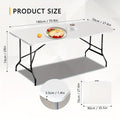 Folding Table 2.5/4/6FT Portable Heavy Duty Plastic Fold-in-Half Utility Table Portable Dining Table Indoor Outdoor Adjustable Height Folding with Carrying Handle, Locks, Camping and Party, Picnic Table -White/Black