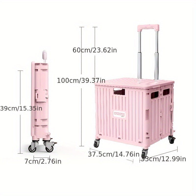 1pc Office Folding Portable Lightweight Cart 10.2 Gallon/14.7 Gallon, Portable Small Trailer, Plastic Travel Case, Outdoor Trolley with Universal Wheels And Lid for Camping, Shopping, Picnics Office