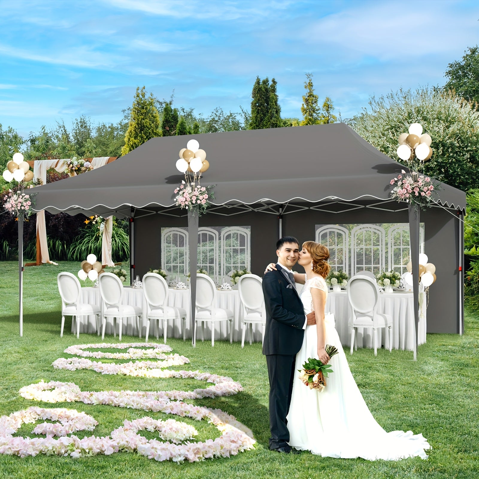 10X20Ft/10X10Ft Pop Up Canopy Tent with Sidewalls, Heavy Duty Wedding Party Tent, Height Adjustable Outdoor Portable Gazebo, Instant Sun Protection Shelter, with Wheeled Bag