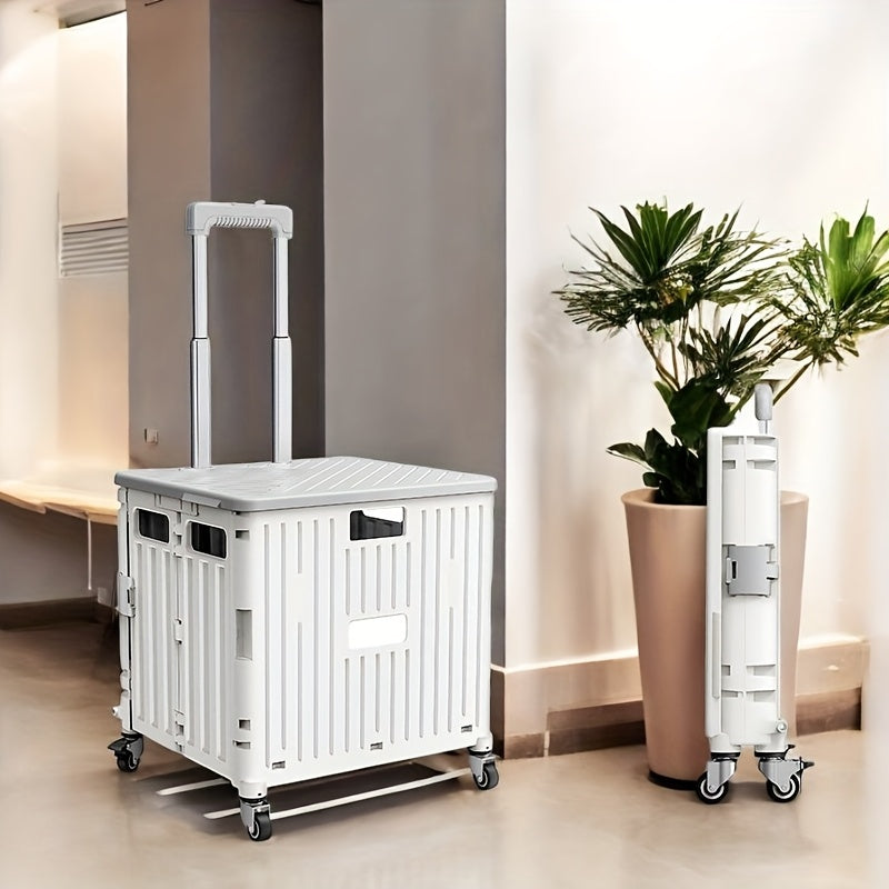 1pc Office Folding Portable Lightweight Cart 10.2 Gallon/14.7 Gallon, Portable Small Trailer, Plastic Travel Case, Outdoor Trolley with Universal Wheels And Lid for Camping, Shopping, Picnics Office