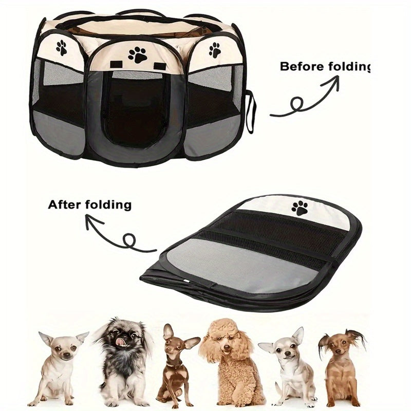 Durable Oxford Cloth Octagonal Pet Playpen for Cats and Dogs - Foldable, Scratch Resistant, Two-tone Design with Paw Print Accents, Indoor/ Outdoor Use (S, M, L), Portable Pet Playpen | Travel-Friendly Pet Pen | Durable Pet Tent