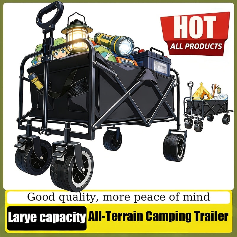Sturdy And Durable Outdoor Cart That Can Be Folded, Featuring All-Terrain Wheels, a Stainless Steel Frame, And Made from 600D Oxford Fabric. Available in Various Styles, This Spacious Camping Cart Is Perfect for Activities Like Camping, Gardening