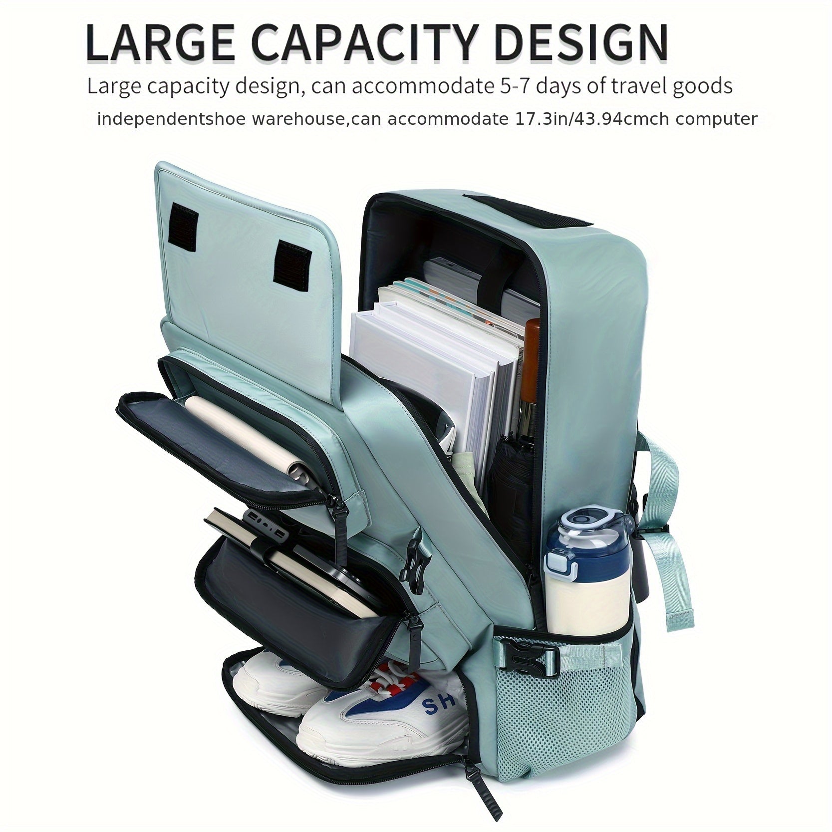 Men'S Large Capacity Travel Laptop Backpack, Airline Approved Business Work Bag, Fits 17-inch Notebook, Durable Nylon Material, With Shoe Compartment, Adjustable Shoulder Straps, And Multiple Utility Pockets, Ideal For Outdoor Hiking And Camping