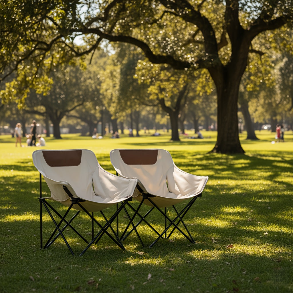 2pcs Moon Chair Set. As A Portable Folding Camping Chair, It Comes with A Storage Bag And Is Using In Courtyards, Beaches, Fishing Trips, Family Barbecues, Outdoor Hiking, And Picnic Parties.Not Recommended for Those Over 120 Pounds.