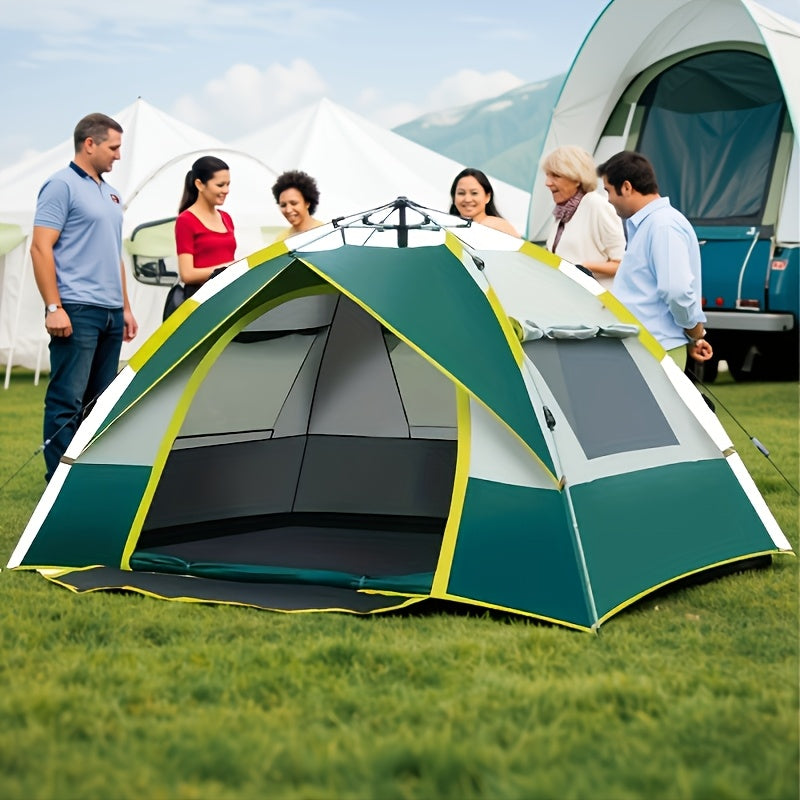 Blitzschnell aufgebautes Campingzelt für 1-3 oder 3-4 Personen – Ganzjahreszelt mit zwei Eingängen und Netzfenstern, leicht und in Grün/Gelb, ideal für Camping, Wandern, Jagd, Reisen und als Outdoor-Schutz, perfekt für die Ausrüstung von Campern