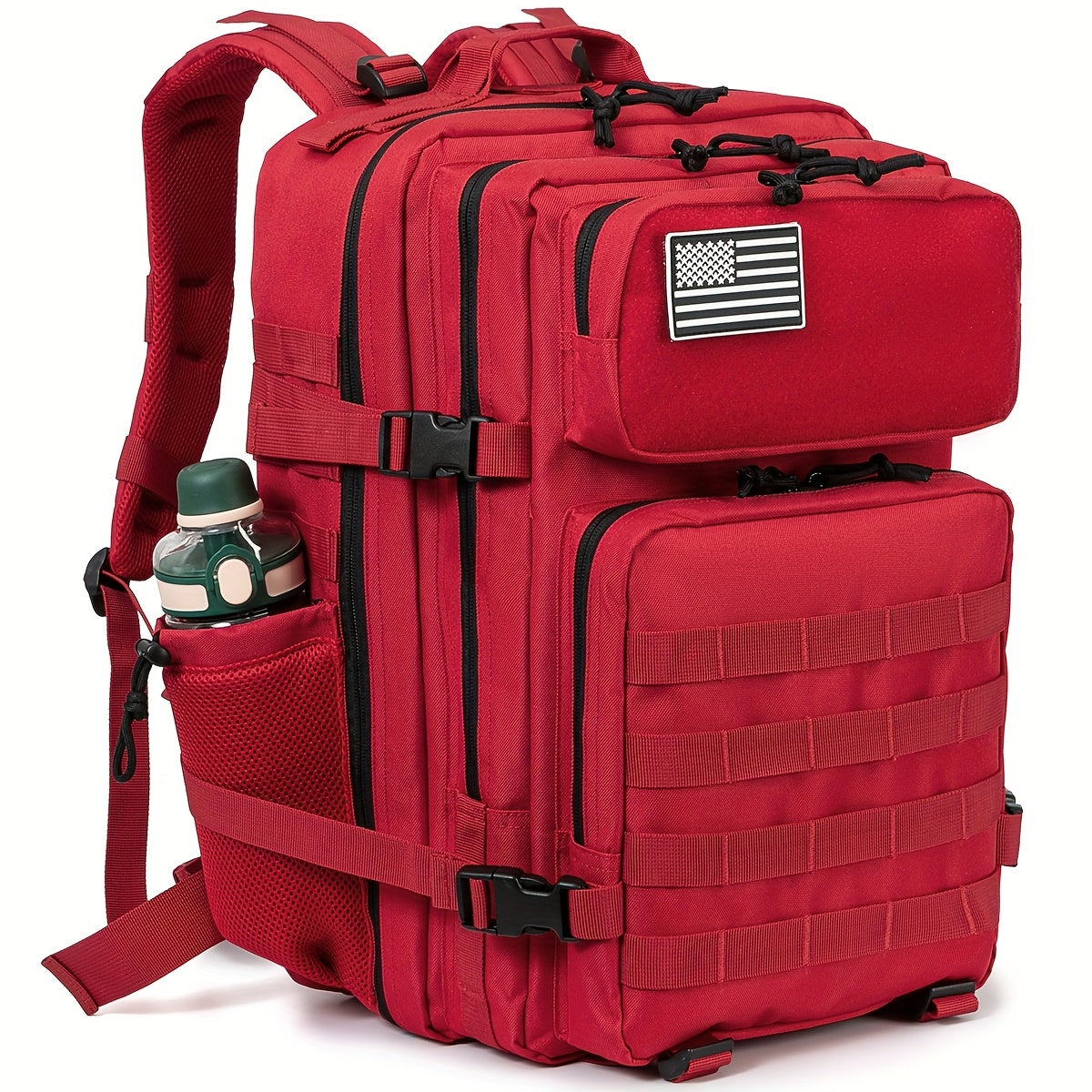 11.89gal Tactical Hiking Backpack - Durable Polyester, Multifunctional Camping & Trekking Shoulder Bag with Zip Closure, Ideal for 3-Day Outdoor Adventures, Hunting, and Sports, Available in Black, Gray, Red, and Green, Camping Gear | Modern Backpack | Ad