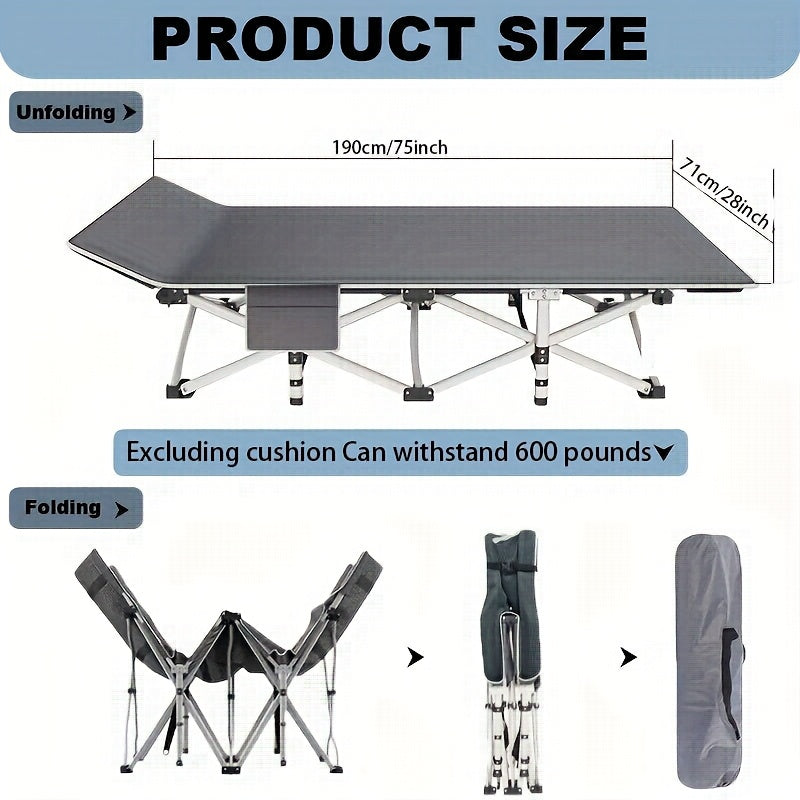 75-Inch 480/500/600 Lbs Outdoor Folding Bed, Without Mattress Available. Camping Bed with Flip Mattress, Portable Foldable Guest Bed, 600Lbs Weight Capacity, Heavy-Duty Bed with Handbag, Suitable For, Adults, Travelers, Gardens, Outdoor Solely