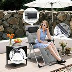 Zero Gravity Recliner, Foldable Headrests, Recliner with Cup Holder Tray And Detachable Cushion, Indoor/ Outdoor Foldable Recliner, Black/ Gray