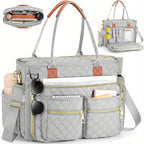 Teacher Bag for Women, Female 2025 New Diamond Patterned Commuting Tote Bag, Multi Compartment Computer Bag, And Wear-Resistant Professional Work Bag