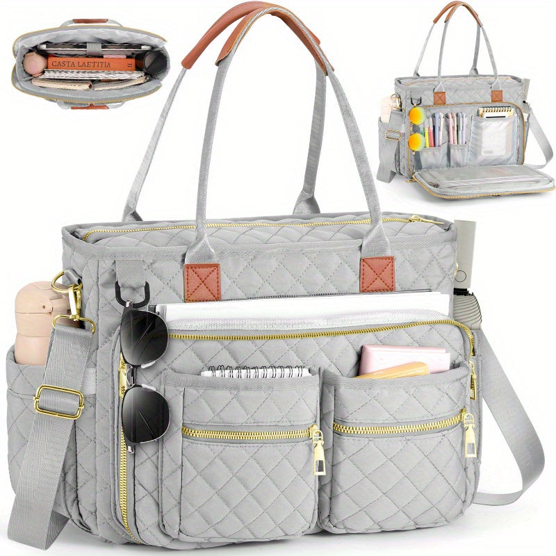 Lehrertasche für Damen, Damen 2025 Neue Tote Bag mit Rautenmuster für Pendler, Laptop-Tasche mit mehreren Fächern und strapazierfähige professionelle Arbeitstasche