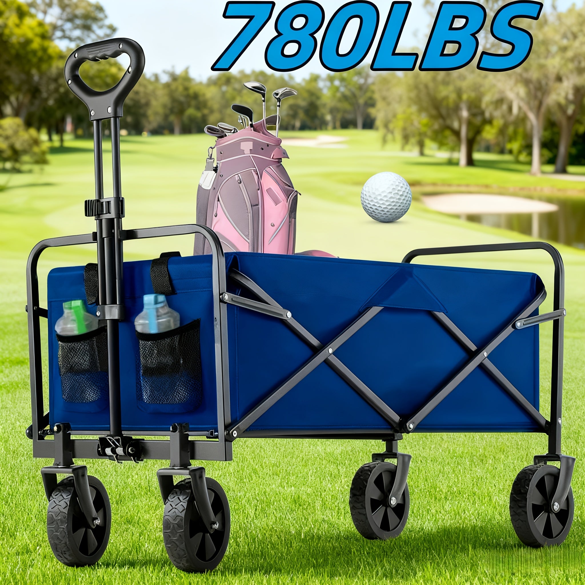 [Heavy Duty Folding Cart] Schwerlast-Geländeklappwagen 350LBS/ 520LBS/ 780LBS | Große Kapazität Camper Utility Cart für Garten-Einkäufe, Sport, Outdoor, Gartenausrüstung - Schwarz Multifunktional
