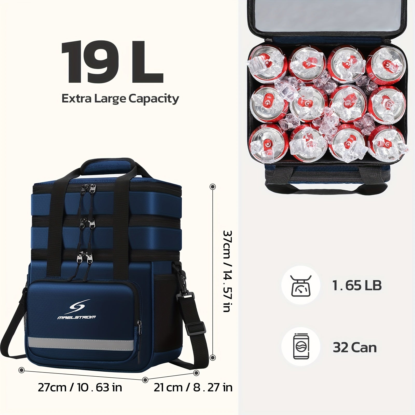 Maelstrom Isolierte 19 Liter Kühltasche für Damen und Herren, Lunchbox für Männer, Auslaufsichere Kühltasche, Lunch-Tragetasche