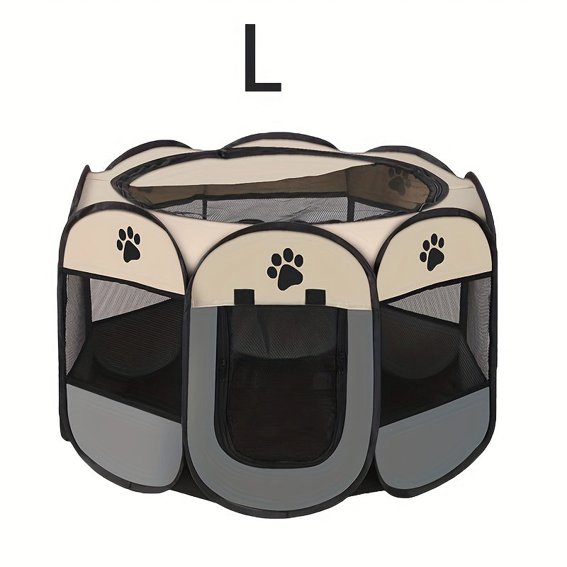 Durable Oxford Cloth Octagonal Pet Playpen for Cats and Dogs - Foldable, Scratch Resistant, Two-tone Design with Paw Print Accents, Indoor/ Outdoor Use (S, M, L), Portable Pet Playpen | Travel-Friendly Pet Pen | Durable Pet Tent