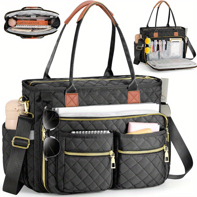Teacher Bag for Women, Female 2025 New Diamond Patterned Commuting Tote Bag, Multi Compartment Computer Bag, And Wear-Resistant Professional Work Bag