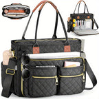 Teacher Bag for Women, Female 2025 New Diamond Patterned Commuting Tote Bag, Multi Compartment Computer Bag, And Wear-Resistant Professional Work Bag