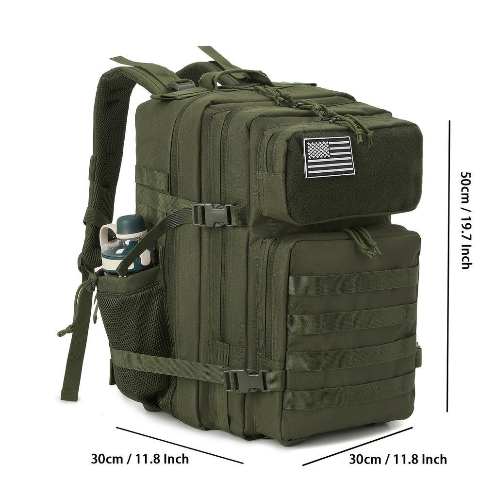 11.89gal Tactical Hiking Backpack - Durable Polyester, Multifunctional Camping & Trekking Shoulder Bag with Zip Closure, Ideal for 3-Day Outdoor Adventures, Hunting, and Sports, Available in Black, Gray, Red, and Green, Camping Gear | Modern Backpack | Ad