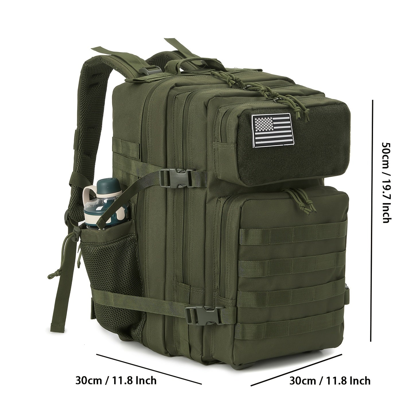 11.89gal Tactical Hiking Backpack - Durable Polyester, Multifunctional Camping & Trekking Shoulder Bag with Zip Closure, Ideal for 3-Day Outdoor Adventures, Hunting, and Sports, Available in Black, Gray, Red, and Green, Camping Gear | Modern Backpack | Ad