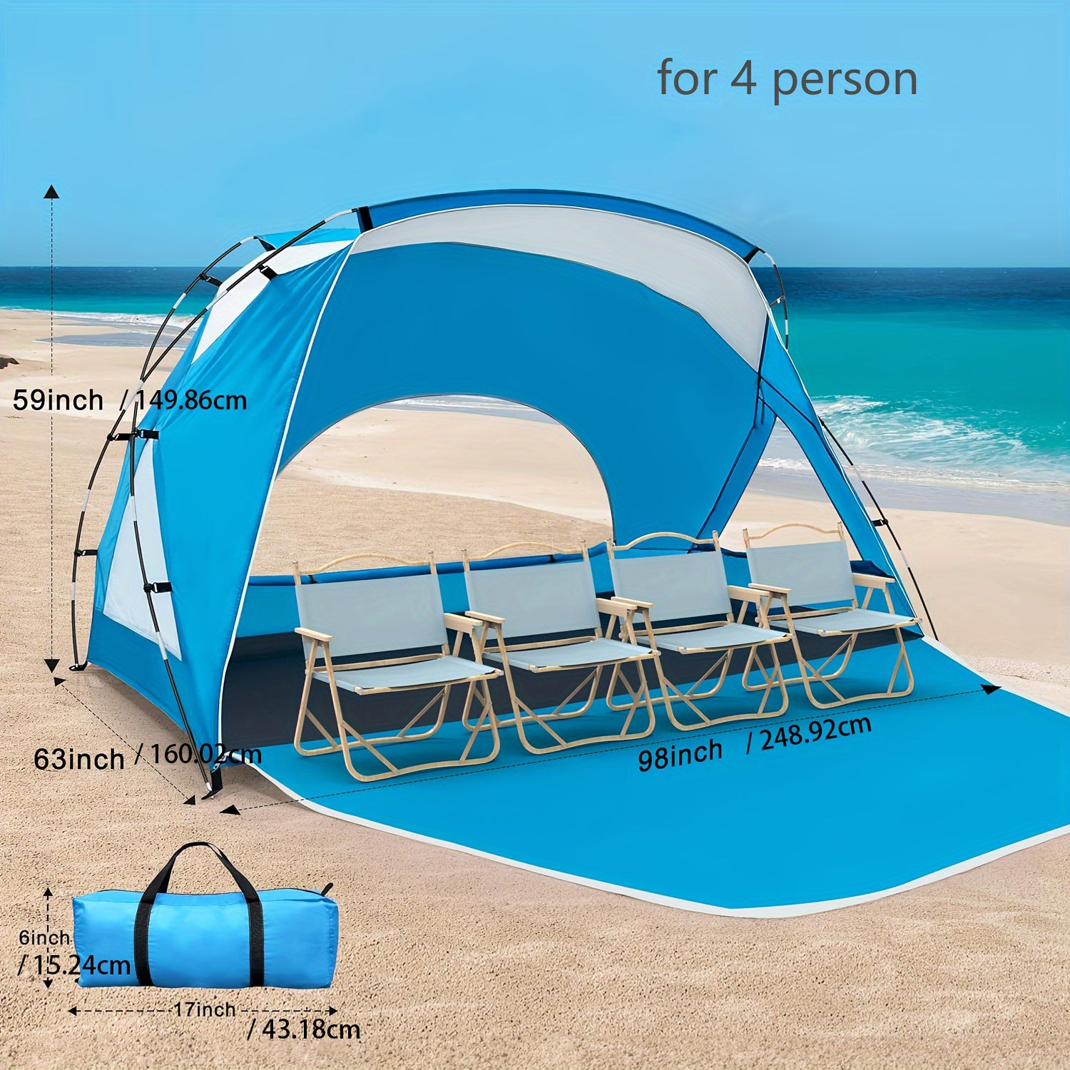 Beach Tent, Beach Canopy Shade Tent with UPF 50+UV Protection for 4-6 Person, High Quality Portable Easy Setup Beach Sun Shelter Tent for Outdoor Adventures, Camping, And Picnics with Carrying Bag