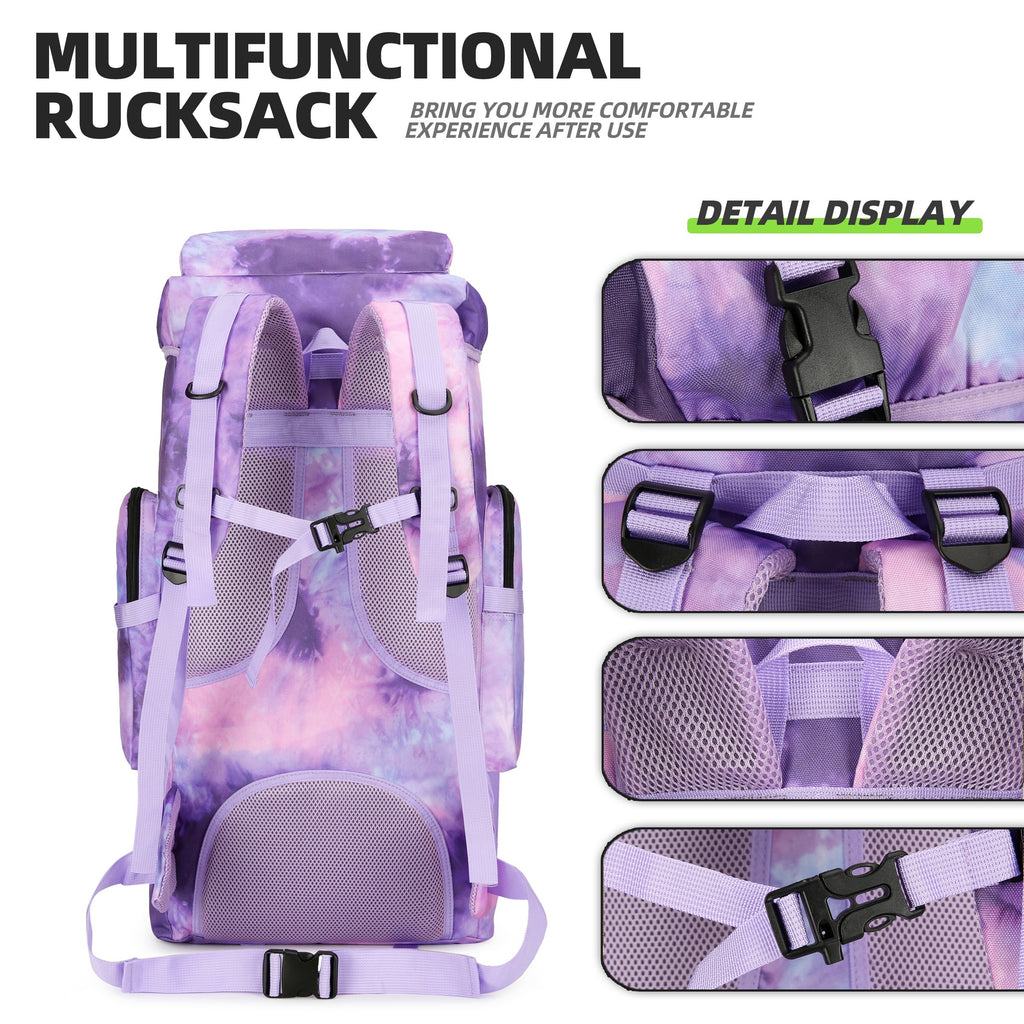 18.49gal Patriotic Purple Tie-Dye Hiking Backpack - Lightweight, Spacious with Flag Emblem, Oxford Material, Adjustable Straps for Trekking, Climbing & Camping