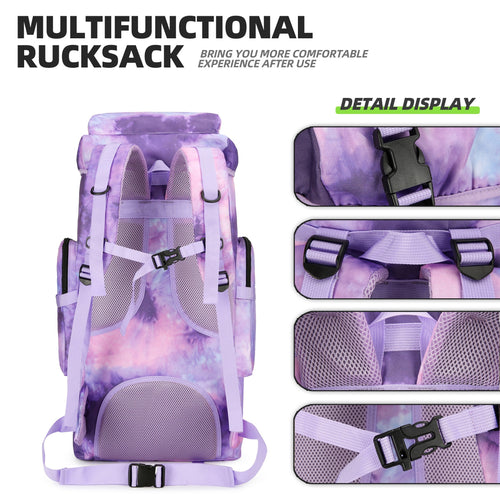 18.49gal Patriotic Purple Tie-Dye Hiking Backpack - Lightweight, Spacious with Flag Emblem, Oxford Material, Adjustable Straps for Trekking, Climbing & Camping