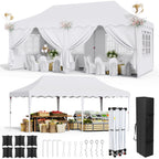 10X20Ft/10X10Ft Pop Up Canopy Tent with Sidewalls, Heavy Duty Wedding Party Tent, Height Adjustable Outdoor Portable Gazebo, Instant Sun Protection Shelter, with Wheeled Bag