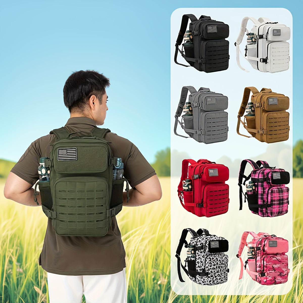 6.6gal Unisex Office Laptop Backpack Tactical Backpack for Men/Women Molle Daypack Perfect for 3-Day Hiking Trekking Bug Out Use with Dual Cup Holders Ideal for Organizing Office Supplies And Laptops