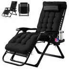 Zero Gravity Recliner, Foldable Headrests, Recliner with Cup Holder Tray And Detachable Cushion, Indoor/ Outdoor Foldable Recliner, Black/ Gray