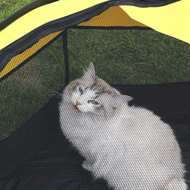 Durable Oxford Cloth Octagonal Pet Playpen for Cats and Dogs - Foldable, Scratch Resistant, Two-tone Design with Paw Print Accents, Indoor/ Outdoor Use (S, M, L), Portable Pet Playpen | Travel-Friendly Pet Pen | Durable Pet Tent